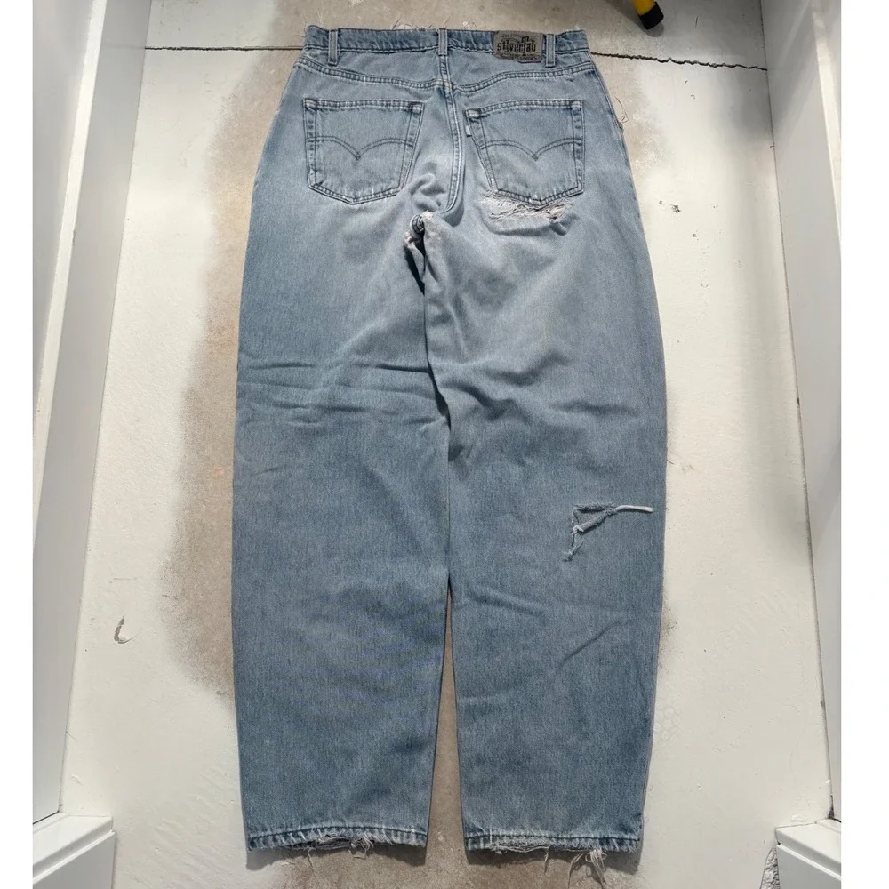 Vintage Levis SilverTab Baggy Jeans Light Wash Distressed 90s Mens 32x32